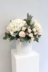 A box of white hydrangeas