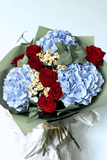 Hydrangea and red roses